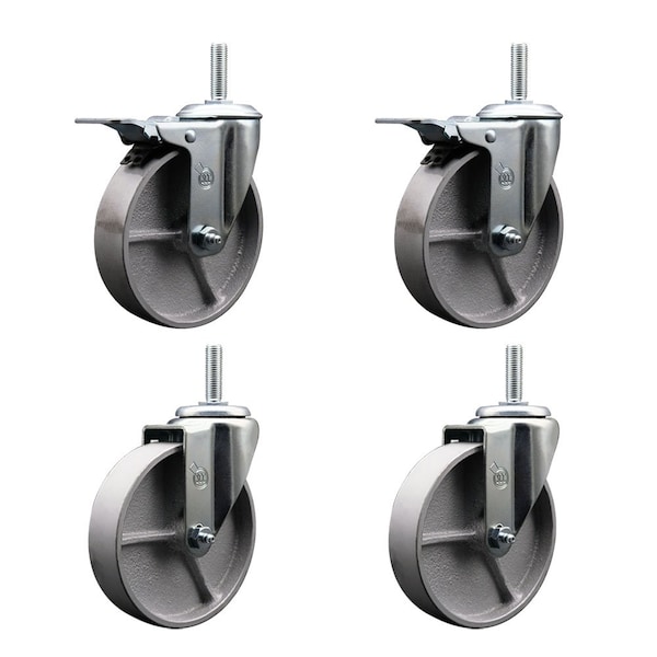 Service Caster 5 Inch Semi Steel Swivel 34 Inch Threaded Stem Caster Set 2 Total Lock Brakes SCC-TSTTL20S515-SSR-34212-2-S-2 - main